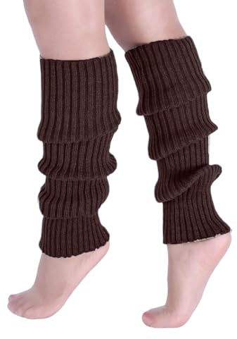 MUNSKT 1 pair of Leg Warmer for Women Girls,Black or white Soft Winter Knit Socks Athletic Stretch Knee High Women's Leg Warmer,80/90s Party Neon Ballet Dance Ice Skating Accessories (Coffee)