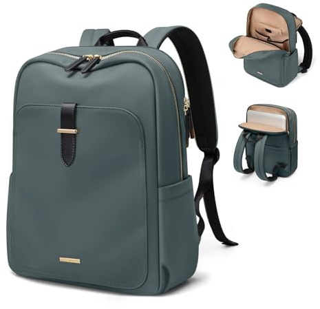 Mochila para laptop de mujer GOLF QUALITY, mochila de trabajo casual y negocios, bolso de mano, mochila de viaje, A-verde oscuro, 15.6 Inch