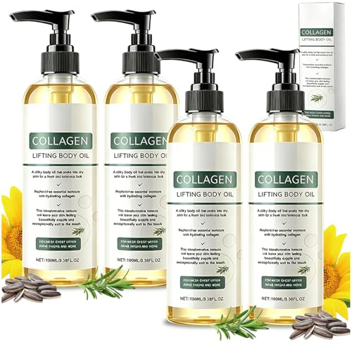 4pcs Aceite Corporal Lifting con Colágeno, Aceite de Colágeno para Reafirmar la Piel 100ml Aceite Corporal Nutritivo para Todo Tipo Aceites de Colágeno Arrugas Y Estrías En Cuello, Pecho, Brazos