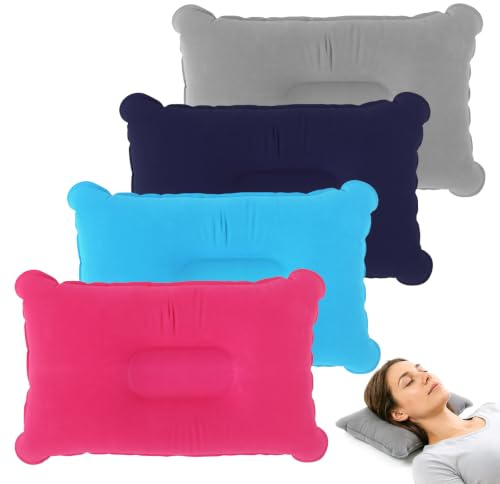 DUTIFUL 4 stycken uppblåsbara kuddar, strand, ultralätta, strandkuddar, uppblåsbara, campingkuddar, flockning, resekuddar, uppblåsbara, campingkuddar för kontor, utomhus, camping, resor, vandring