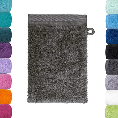Lavea Waschlappen Set - 2X Waschhandschuh 16x22 cm - Anthrazit - weiche Duschlappen für Gesicht & Körper von Baby, Kinder & Erwachsene - 100% GOTS zertifizierte Bio-Baumwolle - Premium Serie Bali