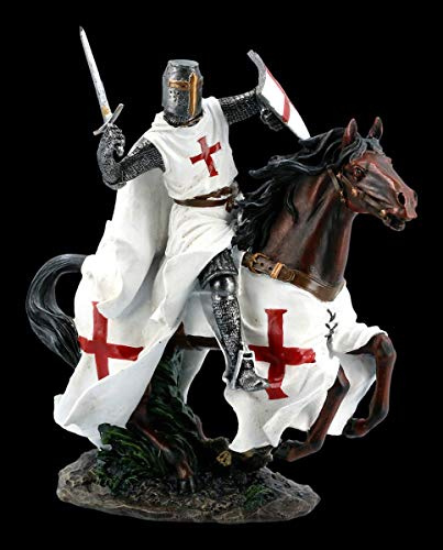Cavalieri Templari Figura su Cavallo in Galoppo Templari, Figura-Decorativa, Articolo Decorazione, Mittelalter-Figur, H 25 CM