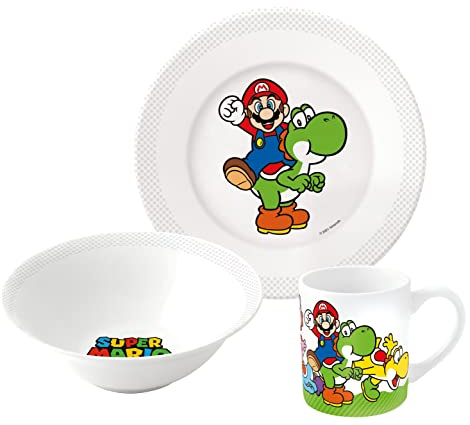 Nintendo Super Mario Breakfast Set (Bowl, Cup, Plate)/Exclusive Joojee 12285 White
