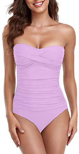 RELLECIGA Costume Intero da Donna Senza Spalline, Viola, L