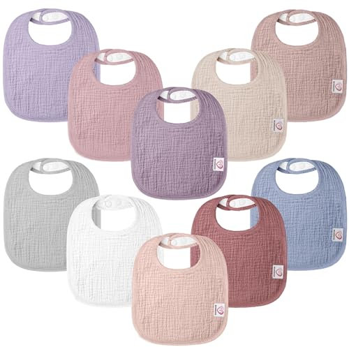 Bearmoss Haklapp, baby, triangulär halsduk, baby, muslin, halsduk för pojkar och flickor, 100 % bomull, halsduk, baby, justerbar, 8 stycken, Rosa lila, L