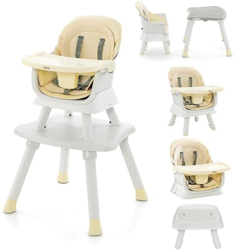 INFANS 8 in 1 Baby High Chair, Convertible Highchair for Babies and Toddlers, Infant Dining Booster Seat, Building Block Table, Kids Stool Table Chair Set with Removable Tray