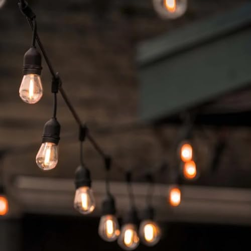 Luccika 5 Meter Lichterkette mit 10 klaren Birnen S14 LED warmweiß Vintage mit schwarzem Kabel verlängerbar für Außen und Innen IP44 (220 Volt mit Schukostecker)