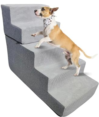 Galatée Escaliers pour Animaux de Compagnie, Étapes pour Chiens et Chats, Rampe Antidérapante, pour Lits Hauts et Canapés, Housse Lavable (5 Étape)