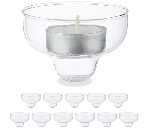 Relaxdays Teelichthalter schwimmend, 12er Set, Glas, Wasserdeko Hochzeit, Pool & Teich, Schwimmteelichter, transparent