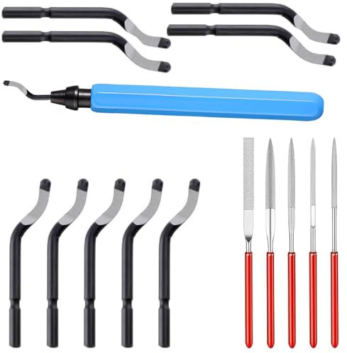 Entgratwerkzeug Hellblau, Entgrater metall, Entgrater 3d druck, mit 10 Stück Ersatzklingen und 5 Diamant-Feilen, Handentgrater, für 3D Drucker, Kunststoff, Aluminium