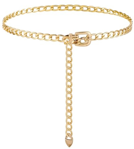 Yuanchu Collana da donna in metallo dorato, cintura a catena regolabile, alla moda, sottile, cintura a vita sottile, cintura a vita per jeans, pantaloni, gold, Taglia unica