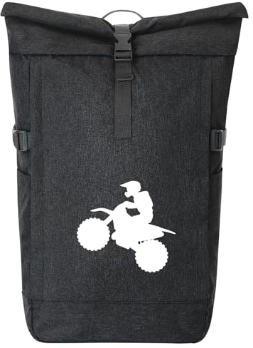 Huuraa Kurierrucksack Motocross Silhouette 30-44 Liter Black Melange Fairtrade Rolltop Rucksack Geschenkidee