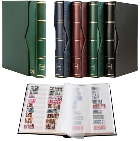 Prophila Collection Álbum de sellos con 64 páginas blancas, acolchado con cassette verde