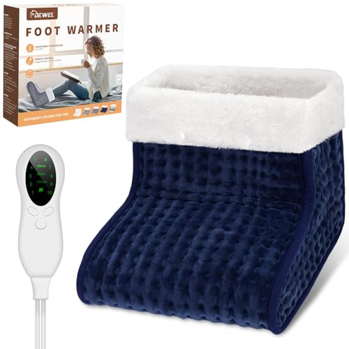 DEWEL Chauffe-pieds électrique 90 W 10 Niveaux de Température 30-60 ℃ Minuterie 45/90/120 min Doublure Amovible et Lavable Jusqu'à la Taille 44