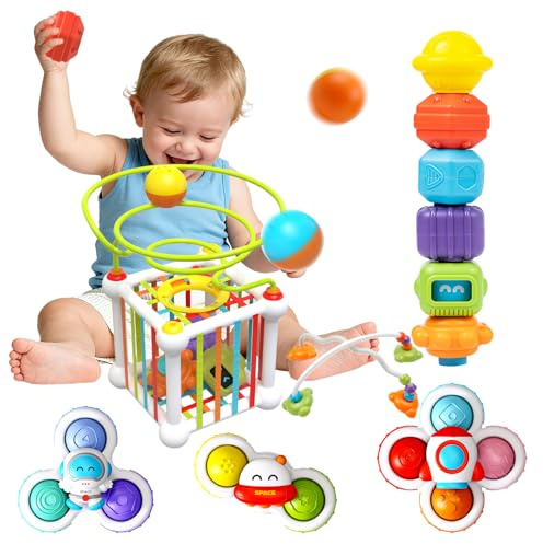 woollywink Jouet Bébé 1 an, 15 Pcs Jouet Montessori 1 an + | 5 en 1 Jouet Multi-sensoriel Cube d'Activité Jeux Éducatif pour Enfant 12-18 Mois + Cadeau D'Éveil pour Filles et Garçon