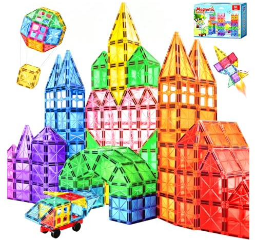 Bloques Magneticos Construccion Niños, Construcciones Magneticas Bloques de Construcción Magnéticos, Educativo Montessori Juguetes Niños 3 4 5 6 7 8 Años, 67 Piezas Magneticas Niños,Regalos de Pascua