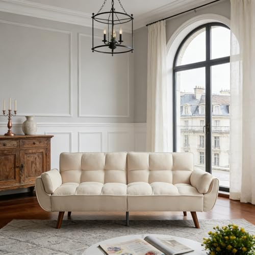 JIEXI Divano a tre posti con schienale regolabile, divano letto trasformabile in stile scandinavo moderno, rivestimento traspirante con gambe in legno massello, per soggiorni e piccoli appartamenti
