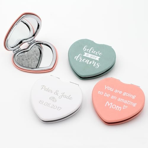 CustomDesign.Shop Specchietto Compatto Cuore Personalizzato Mirror | Specchio Trucco da Borsa con Testo | Regalo Personalizzato per Donna, Mamma, Damigella, Compleanno & Natale – Bianco