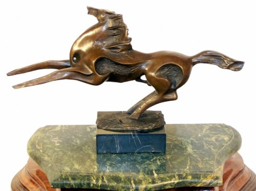 Stor bronsfigur – häst/höft på våren – äkta brons – modern konst skulptur