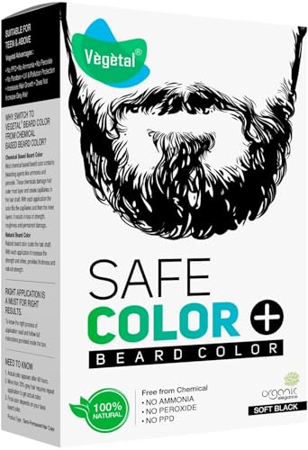 Vegetal Safe Beard Hair Color -Soft Black- 25gm |Certified Organic Chemical and Allergy Free Beard Dye |Natural Beard Hair Color with No Ammonia Formula