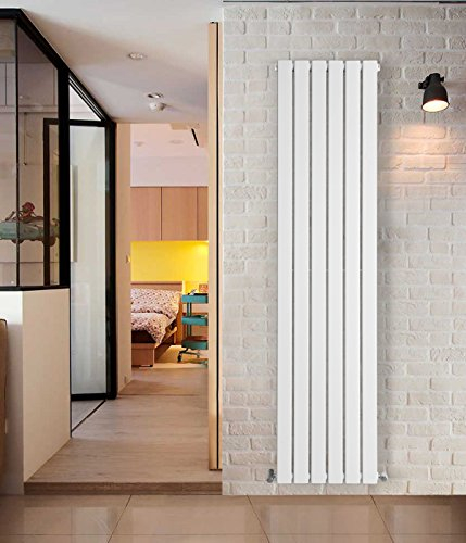 NRG 1600x408mm Designer Vertical Flat Column Double Panel Radiator Modern Gloss White Tall Upright Central Heating