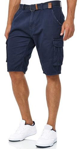 Indicode Herren Monroe Cargo-Shorts mit Gürtel | Bermuda Sommerhose aus Baumwolle für Männer Navy, L