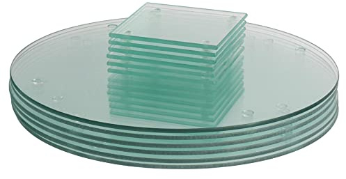 Harbour Housewares Glass Placemats & Coasters Set - 12pc - Clear - 30x20cm - Dining Table Protection Place Mats Cup Square Drink Coasters for Tabletops, Worktops
