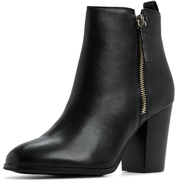 ALDO Women's Noemieflex Block Heel Ankle Boot, Black Leather, 9