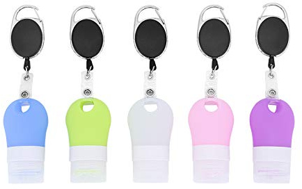 5 Pcs Silicone Travel Bottles Set, Portable Refillable Bottle with Retractable Carabiner Leak-Proof Empty Travel Containers for Liquid Hand Soap Toiletries, 38ml