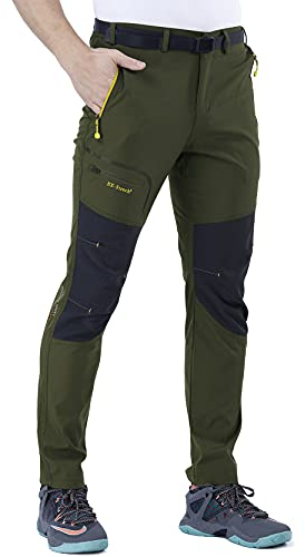 CARETOO Herren Wanderhose Trekkinghose Outdoorhose Softshellhose Funktionshose Skihose Verdickte Warm Atmungsaktiv Wasserdicht Winddicht Herbst Grün ohne Fleece, L