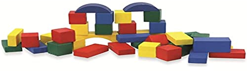 Marionette Wooden Toys Unisex-Baby 8711252168258 Bausteine Holz-100 Stück-im Vorratsbehälter, grün, gelb, blau, rot