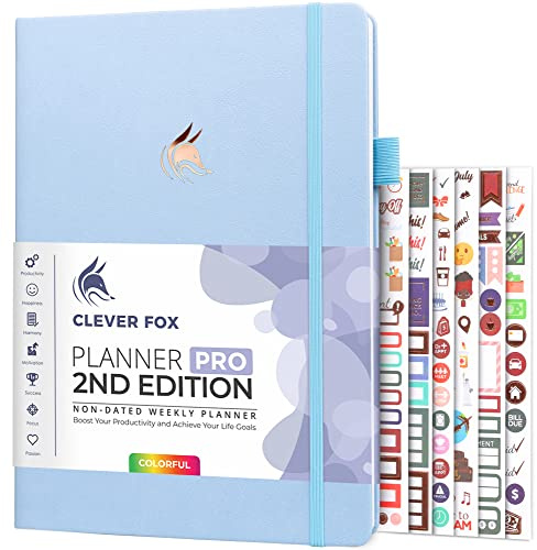 Clever Fox Planner PRO 2nd Edition – Undated Weekly Agenda for Tasks & Time Management – Life Organizer with To-do List, 21.5x28cm (Periwinkle)