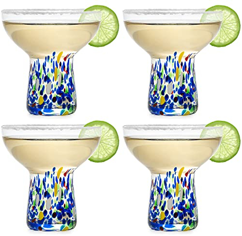 Stemless Margarita Glasses – Set of 4-6oz Luxury Hand Blown Confetti Margaritas, Martini, Cocktails, Water, Wine, Dessert & Champagne Glassware Cinco de Mayo, Hand Blown - Mexican Confetti Glass