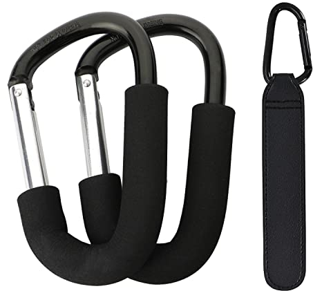 GTIWUNG 3 Stück Karabiner Kinderwagen, Mummy Clip, Buggy Haken mit Schwamm, kinderwagenhaken, Aluminiumlegierung Kinderwagen Befestigung für Handtaschen, Universale Passform
