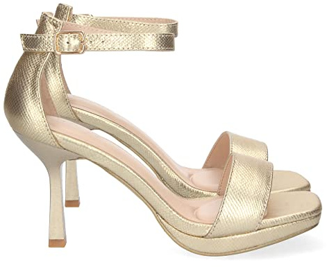 shoes&blues.es 70503-Sandalia de Tacon Fino para Mujer, Comodo, con Pala Simple, y Cierre de Hebilla, Primavera Verano 2023. Talla 38 Oro