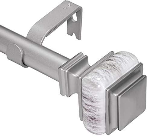 Ycolnaefllr 2.54cm Gardinenstangen für Fenster, 182 bis 365 cm (6-12 Fuß) Teleskopierbare Gardinenstangen, quadratische Marmorverzierungen, Silber