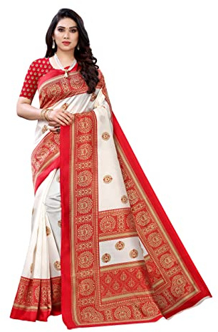 BishtHub Fashion Saree de fête imprimé floral en soie d'art pour femmes avec pièce de chemisier non cousue -(AAMRAPALI RED)