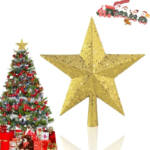 SPERMUOY Étoile de Noël 20cm - Cimier de Sapin Topper pour Décoration d'Arbre de Noël - Or