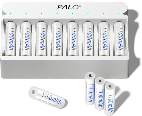 Mspalocell AAA Rechargeable Batteries with Charger, 8 Slots 5V/2A USB Portable Fast Charging for 1.2V Ni-MH Batteries, Independent Charging, 8 Rechargeable AAA Batteries with Charger