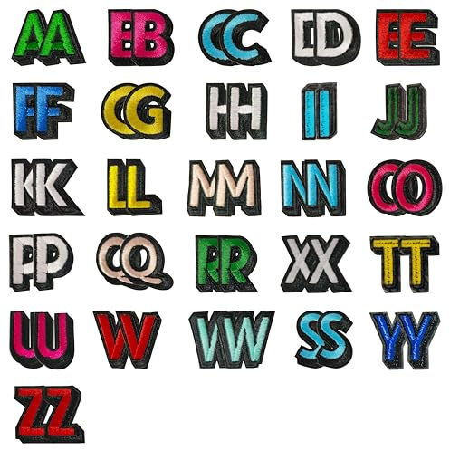 Parches con Letras 52 Piezas Parches Ropa Bordados, Parches de Planchar de Letras A-Z Parches de Letras Termoadhesivas para Ropa Chaquetas Sombreros Mochilas Jeans (Colored letters)
