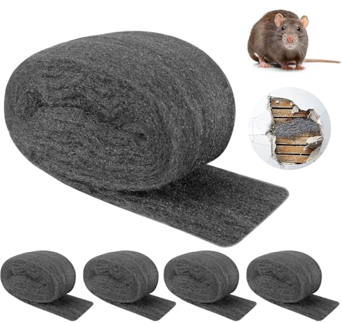 Hojalis 5 Stück Stahlwolle gegen Mäuse, 20m Stahlwolle Fein 0000, Schneidbar Mäuseabwehr Stahlwolle, für Haus Garten Haus Garage Nagetiere Effektiv Isolieren