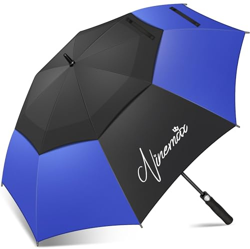 NINEMAX Paraguas Grande Antiviento, Paraguas Golf Grandes XL, Umbrella Extra Grande Resistente Al Viento Fuerte para Mujer Hombre (Negro/Azul Marino)