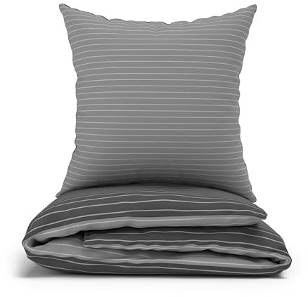 LARAWELL Bettwäsche 135x200 Baumwolle ganzjahres Bettwäsche-Sets Wendebettwäsche grau gestreift Premium