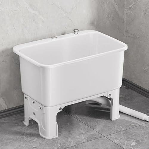 DSKJHI Mobile lavatoio da Esterno 60x40 in plastica, Vasca lavatoio Lavanderia, Lavello Industriale, Include Kit di Scarico, Lavandino, Resistente alle Intemperie(Bianco)