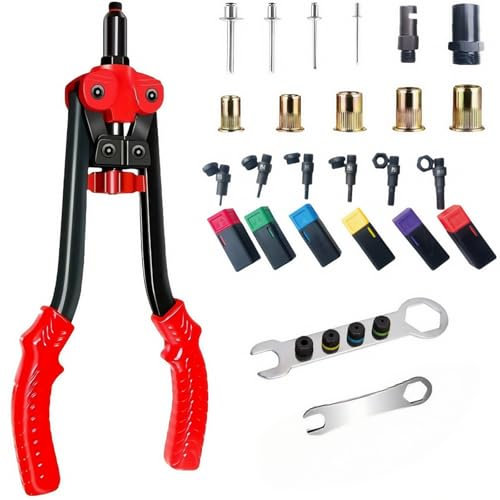 4 in 1 Nietmutternzange Nietenzange Set - Blindnietmutternzange, mit Dorne in M3-M12 & Popnieten Dorne 2.4mm 3.2mm 4.0mm 6.4mm, für Nietmuttern, Popnieten, Mutternabstandshalter, Locherweiterung