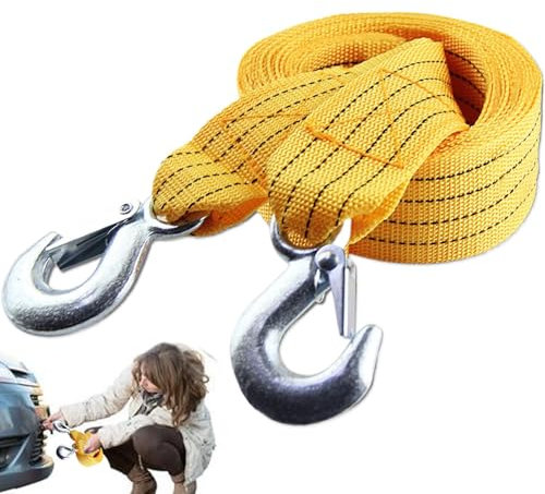 Sangle de remorquage en nylon avec crochets – Corde de récupération haute résistance pour véhicules | Sangle de remorquage robuste de 6 m en nylon résistant aux intempéries, crochets en acier forgé