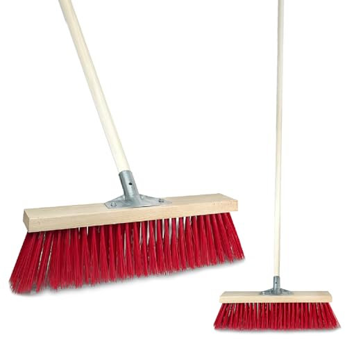 Crisalide®-SCOPA SPAZZOLONE INDUSTRIALE 40 cm, Professionale da esterno, SWISS-SYSTEM, in PVC completo di manico da 150cm ALTA DENSITA', Setole Rosse Da 6 File