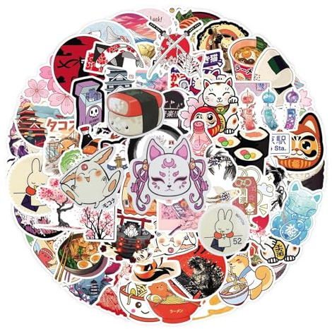 KQDRAVINE 110 Stickers Japon pour Stickers Ordinateur Portable, Autocollants pour Enfants, Adolescents et Adultes, Autocollant Valise, Autocollants EsthéTiques pour Albums, Skateboards, Voitures
