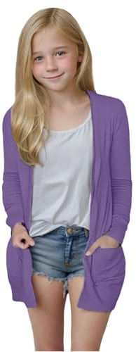 Strickjacke Mädchen Leichte Atmungsaktiv übergangsjacke Kinder Lang Cardigan Einfarbige Mode Jacke Langarm Dünn Strickjacke Outdoor Softshelljacke (1-Dark Purple, 9-10 Years)