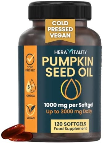 Pumpkin Seed Oil Capsules – 3000mg Daily Cold Pressed Pumpkin Seed Oil – Vegan Softgels for Prostate & Bladder Support – Omega 6 & 9 – 120 Capsules